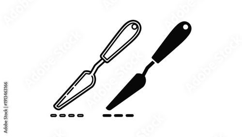 A simple black and white illustration depicts two distinct spatula designs with dotted lines