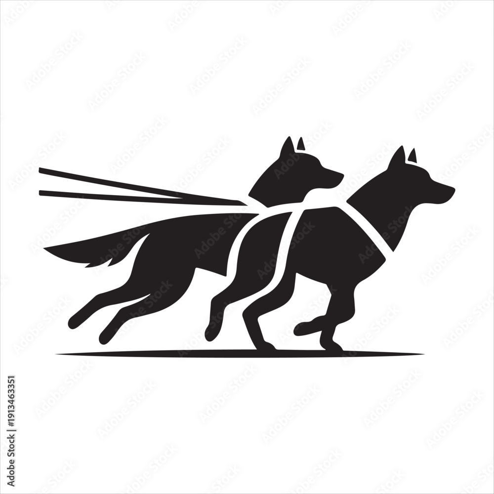 Fototapeta premium Sled dog team vector silhouette clip art logo design concept illustration