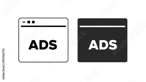 A stark black and white depiction of two rectangular ad spaces one light and one dark