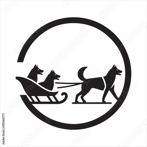  Sled dog team vector silhouette clip art logo design concept illustration