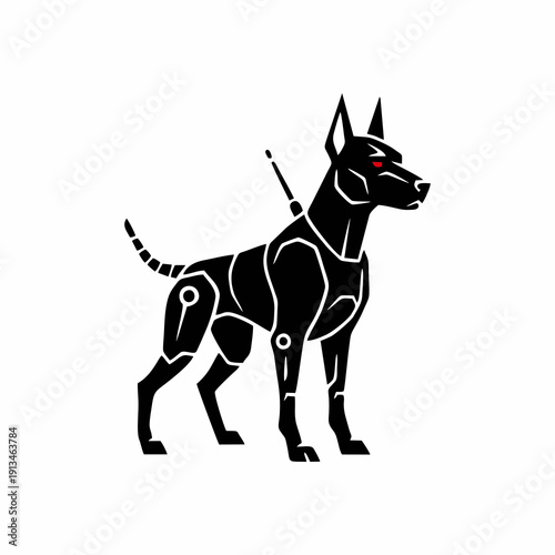 Robotic Dog Cybernetic Doberman Guard Pet Flat Vector Silhouette