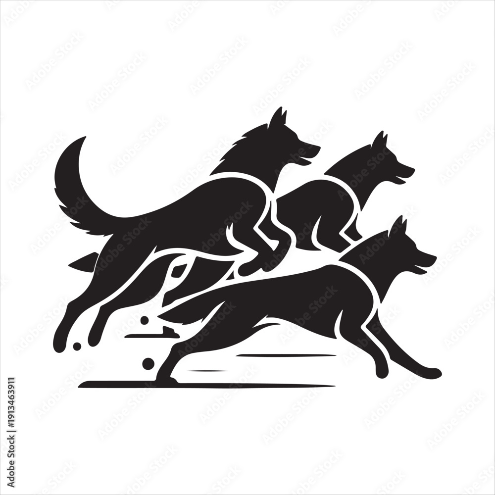 Fototapeta premium Sled dog team vector silhouette clip art logo design concept illustration