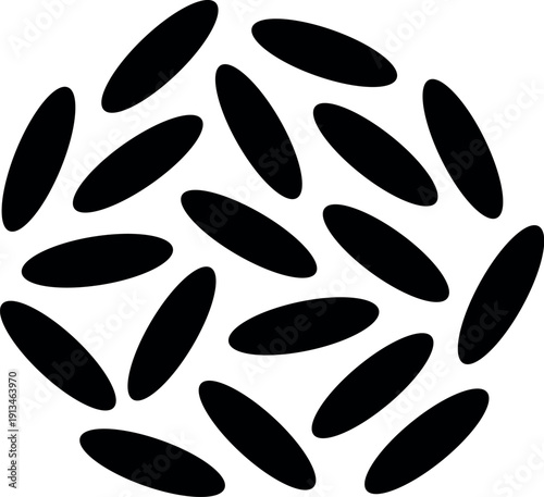 Pile of Long Grain White Rice Seeds in a Circular Arrangement Silhouette Vector