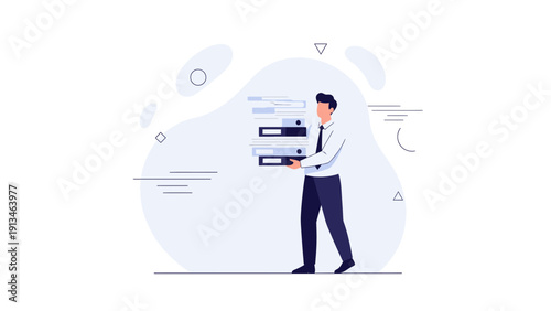 Businessman carrying stack of documents, administrative work, data management