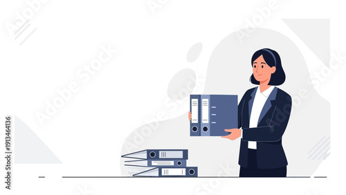 Businesswoman Organizing Files with Binders