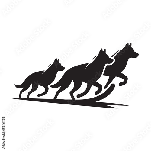  Sled dog team vector silhouette clip art logo design concept illustration