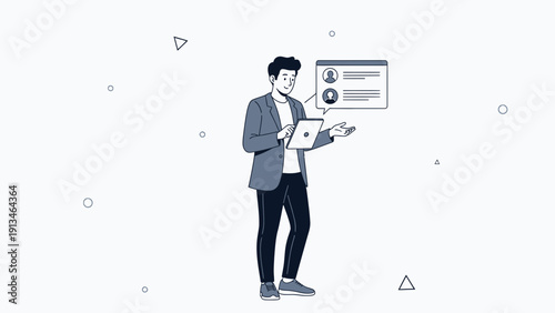 Man using tablet for online profile and social media networking