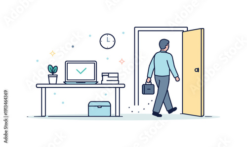 Strategic quiet offboarding and ending a process without disruption in professional environments where closure should be clean and unobtrusive, a single element gently exiting