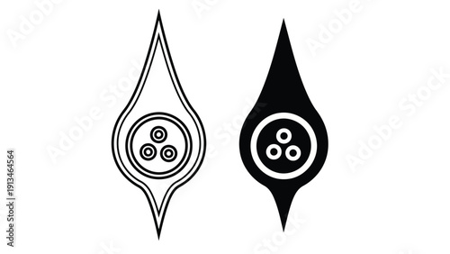 Two symmetrical stylized teardrop shapes display concentric circles with internal dots high quality professional