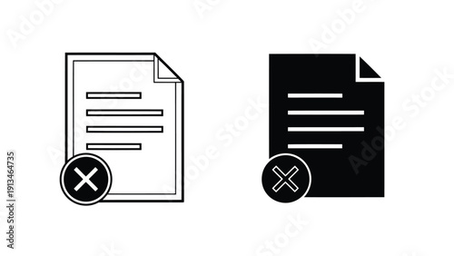 Two contrasting document icons one with a no symbol illustrating rejection or absence