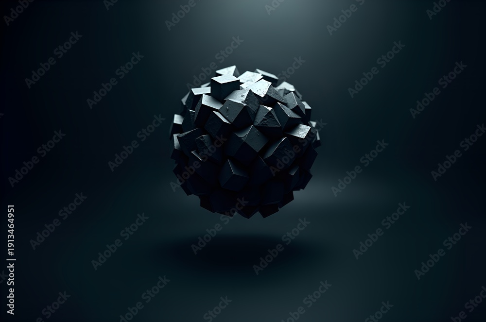 Fototapeta premium Geometric sphere of dark gray polygonal shapes