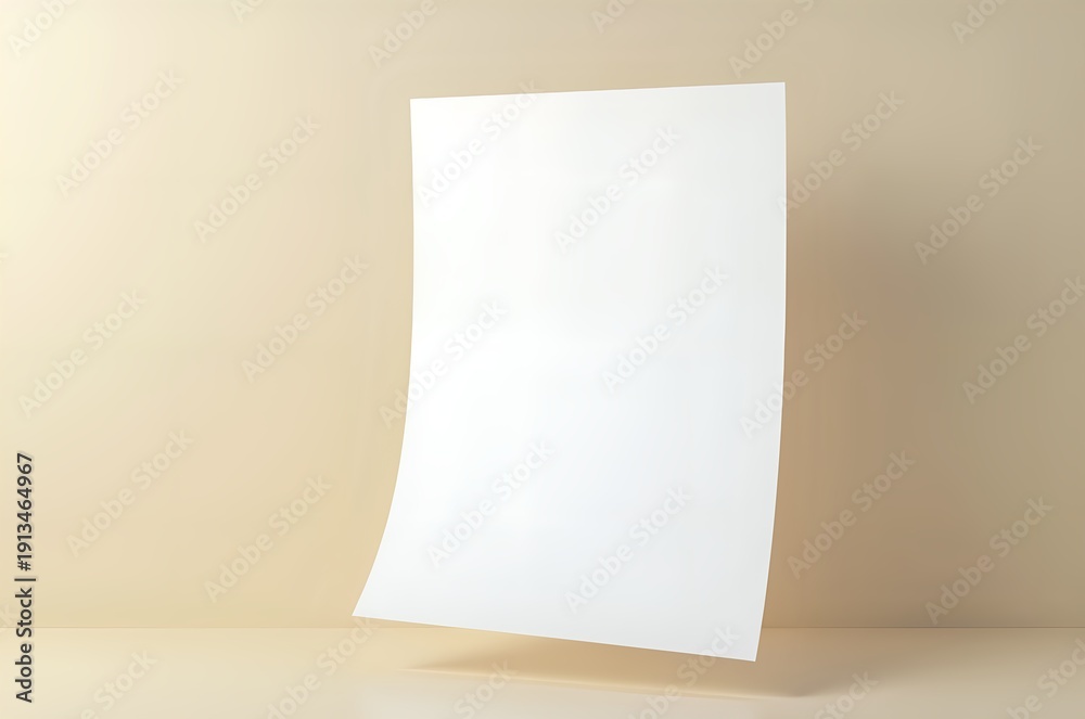 Naklejka premium Floating Blank Paper on Beige Background
