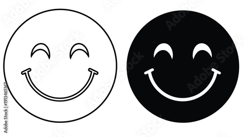 Two contrasting smiling face icons are displayed one white and one black showcasing positivity