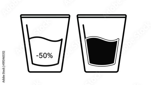 A simple graphic depicts two glasses one half full and the other nearly full with a percentage label