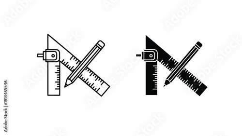 A detailed illustration showcasing drafting tools including a compass ruler pencil and set square