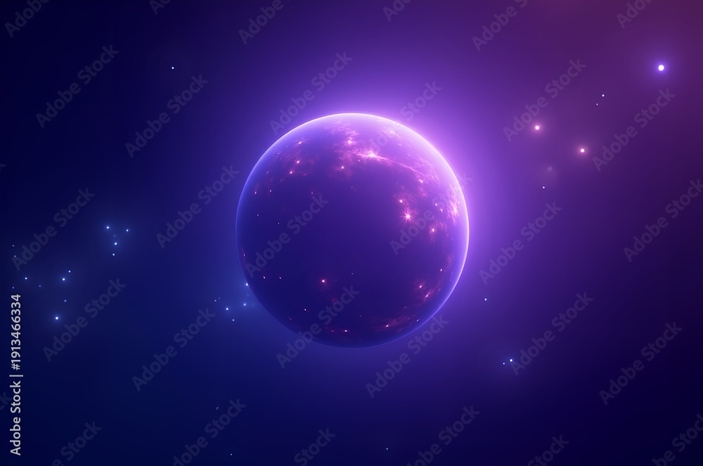Fototapeta premium Glowing Purple Planet Amidst a Dark Starry Sky