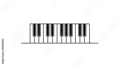Piano Keyboard Line Art Illustration of Musical Keys on Isolated White Background