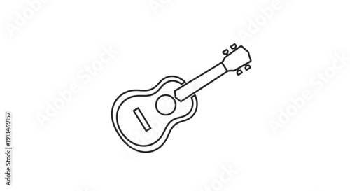 Minimalist Ukulele Line Art Drawing on Isolated White Background