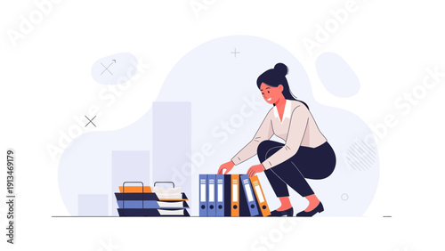 Businesswoman Organizing Files and Folders in Office