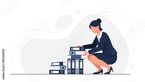 Businesswoman Organizing Files and Folders, Administrative Work, Paperwork