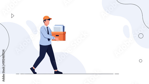 Delivery Man Carrying Box with Documents, Moving Process, Logistics Service