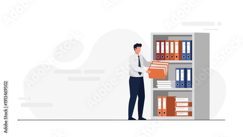 Office Worker Organizing Files in a Cabinet - Business Organization Concept