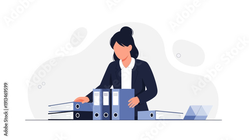 Businesswoman Organizing Files and Folders | Paperwork Management