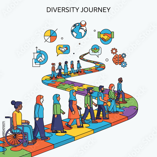 Diverse Group Walking Together