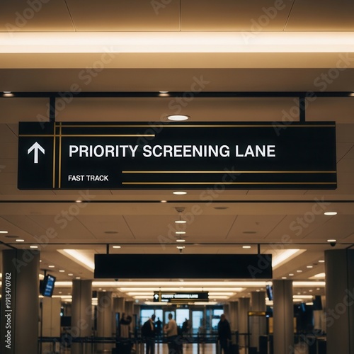 A Modern Airport Sign Directing Passengers to the Expedited Priority Screening Lane