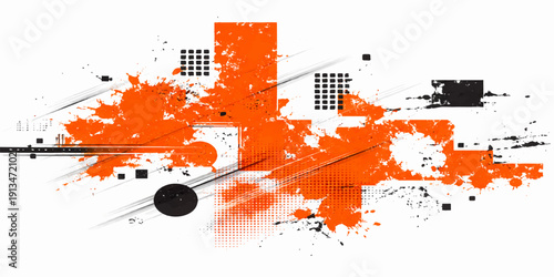 Abstract grunge vector background featuring artistic orange paint splashes and watercolor ink stains with colorful brush textures and splatters for a dirty design element