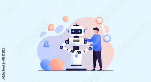 Modern Robotics and Artificial Intelligence Concept with Human Interaction