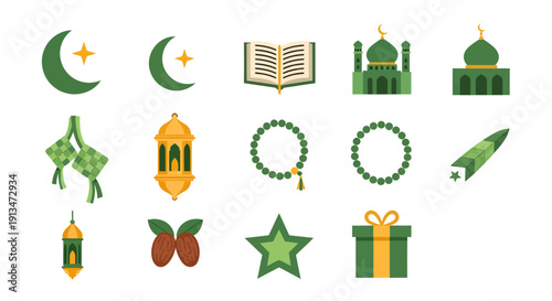 Comprehensive Islamic Ramadan and Eid Mubarak Flat Icon Collection