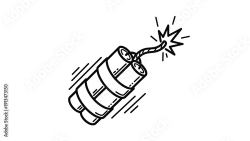 Minimalist line drawing of three sticks of dynamite bundled together with a burning fuse ready for a symbolic explosion.