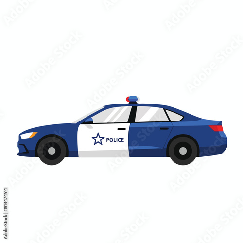 Modern Blue and White Police Car in City Setting for Crime Prevention and Law Enforcement