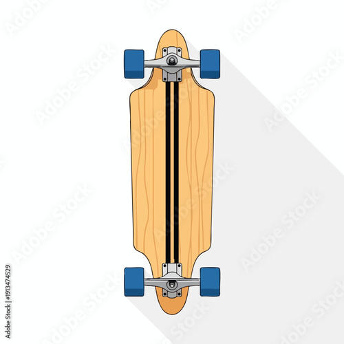 Stylish Longboard Skateboard with Wood Finish and Blue Wheels for Outdoor Sports