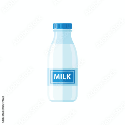 Fresh Bottled Milk in Clear Plastic Bottle with Blue Cap and Label