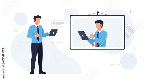 Businessman using tablet for video conference call with colleague