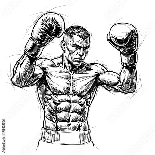 Muscular Boxer in Fighting Stance