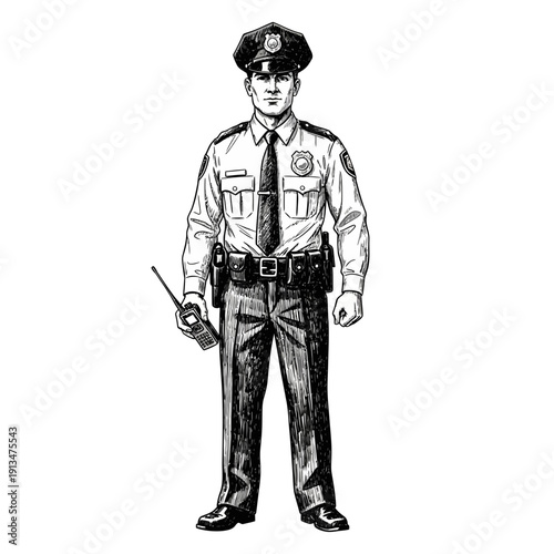 Police Officer Standing with Radio