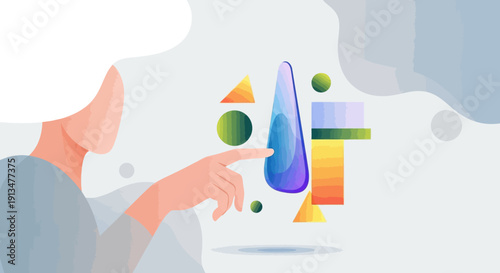 Abstract Shapes and Geometric Forms with a Person Interacting with Them