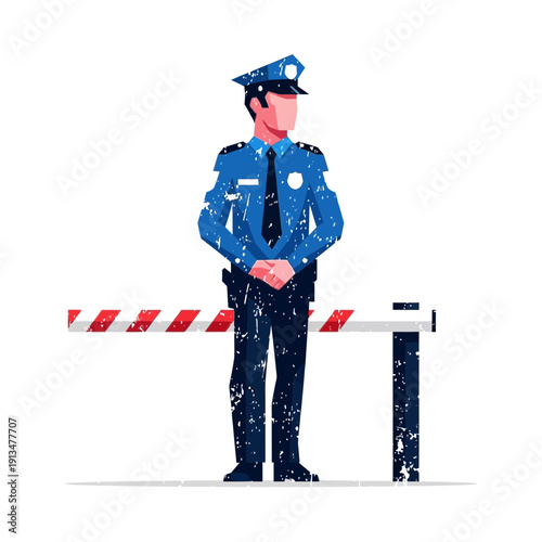 Police Officer Standing Guard at Barrier
