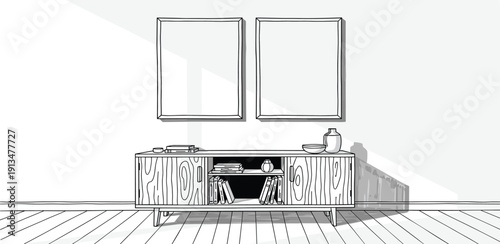 Modern Bathroom Interior with Double Sink Vanity and Mirrors