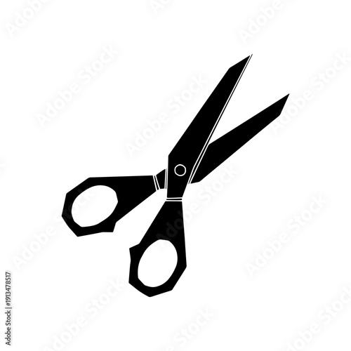 A clean black silhouette vector illustration of open scissors, perfect for craft projects, tailoring, school stationery, and office supply designs.