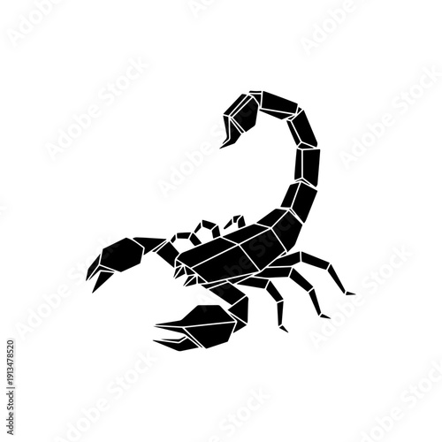 Stylized black scorpion in origami or low-poly geometric style. Versatile graphic for Scorpio zodiac symbols, tattoos, icons, and modern minimalist branding.