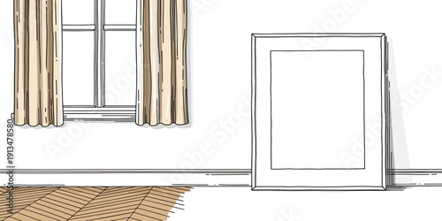 Inspire interior design minimalist room illustration with a blank picture frame, ready for personalization with unique art or cherished photos to create a truly bespoke living space