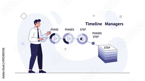 Businessman Planning Project Timeline with Phases and Steps