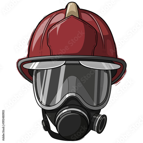 Firefighter helmet and gas mask illustration