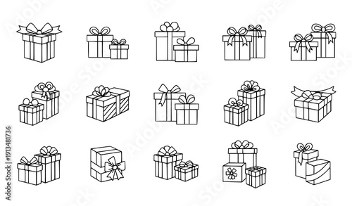 
Premium abstract gift box vector icon set for holiday branding and logo design