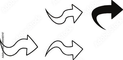  the combination of the three line arrows and the one solid black arrow creates a dynamic visual contrast. This arrangement can suggest various interpretations, such as highlighting a specific directi