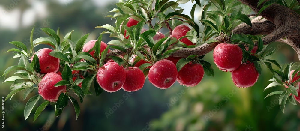 Fototapeta premium Vibrant Apple Trees with Lush Green Leaves in a Natural Setting